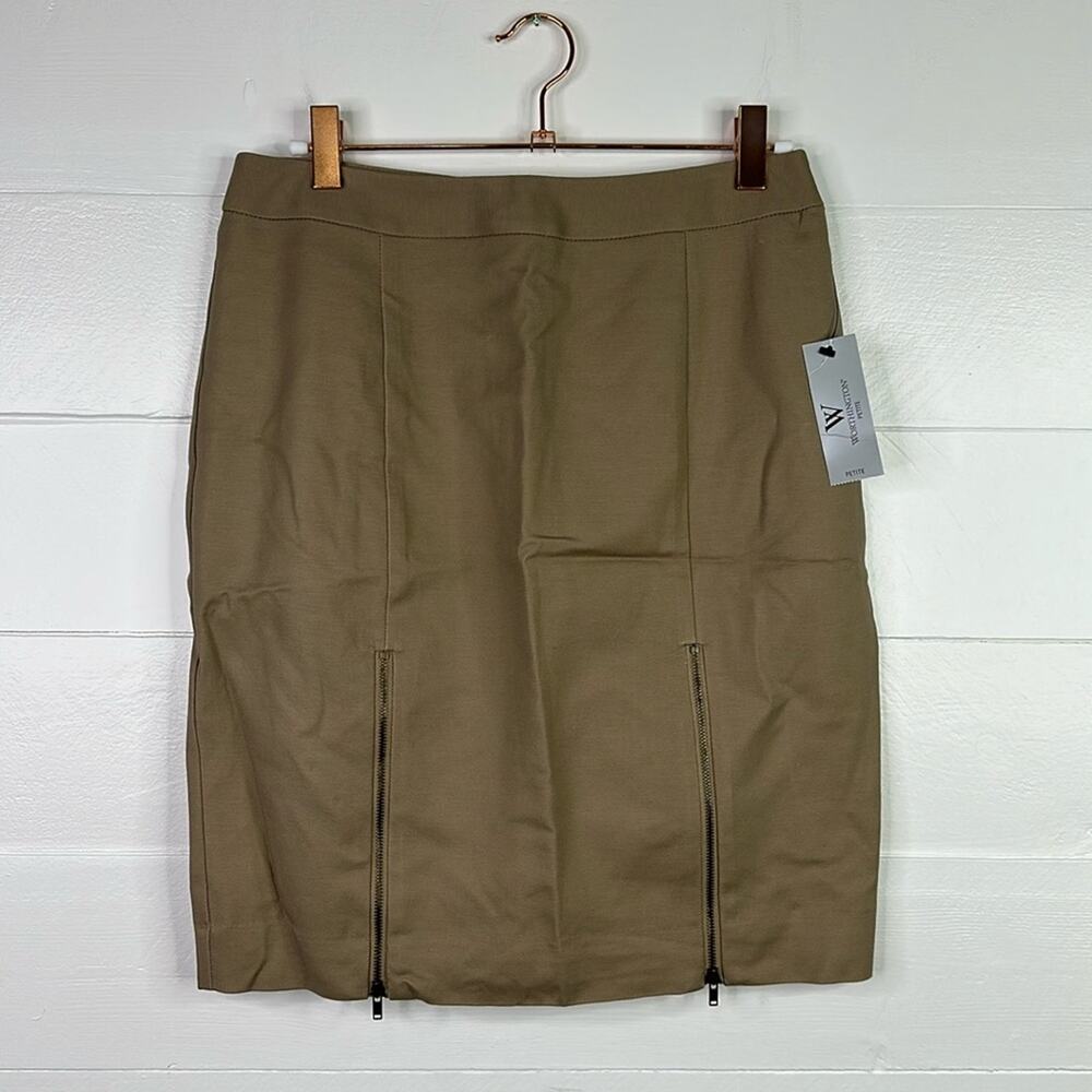 WORTHINGTON Khaki Taupe Tan Zipper‎ Accent Mini Knee Length Skirt Size 4 Petite